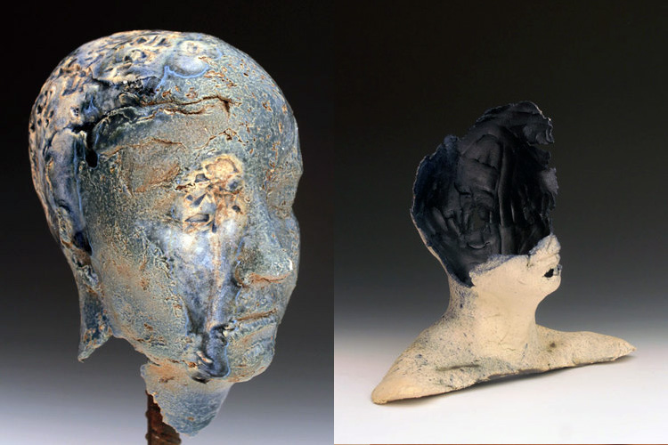 Photo of Migraine pain busts by Anna Cowley Ford. Her art visually describes her migraine pain.